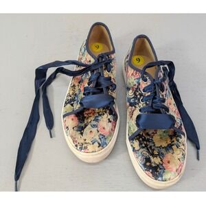 Dirty Laundry Floral Velvet Sneakers Women's Size 9 Ribbon Lace Up Casual Shoes
